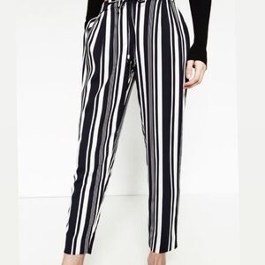 Zara Basic Collection Black and White Striped Lightweight Pants Medium